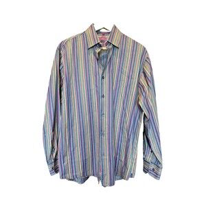 Visconti Striped Men's Button Down Shirt M Tie Dye Flip Cuff Collar